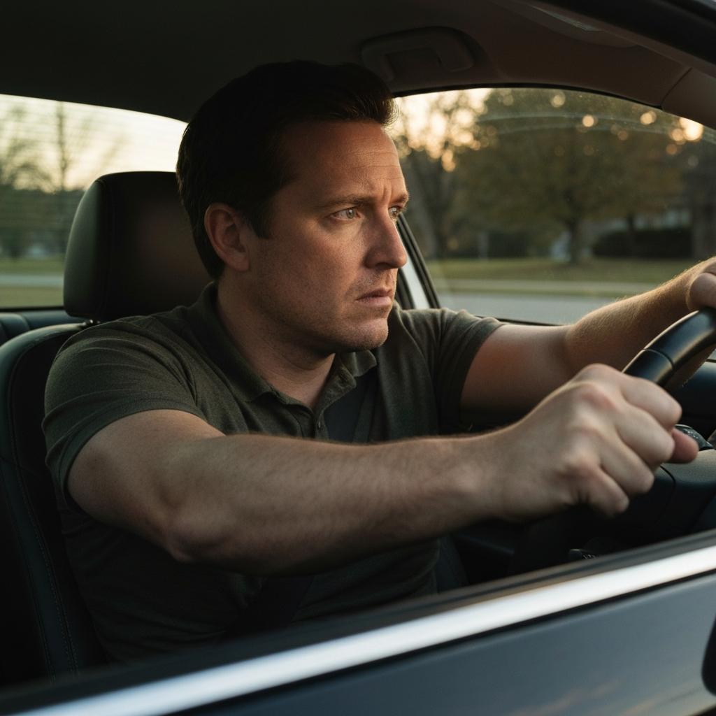 Tense man sits in his parked car in Tennessee, showing signs of driving anxiety after a car accident and his need for emotional distress compensation. How Much Compensation for Anxiety After a Car Accident?