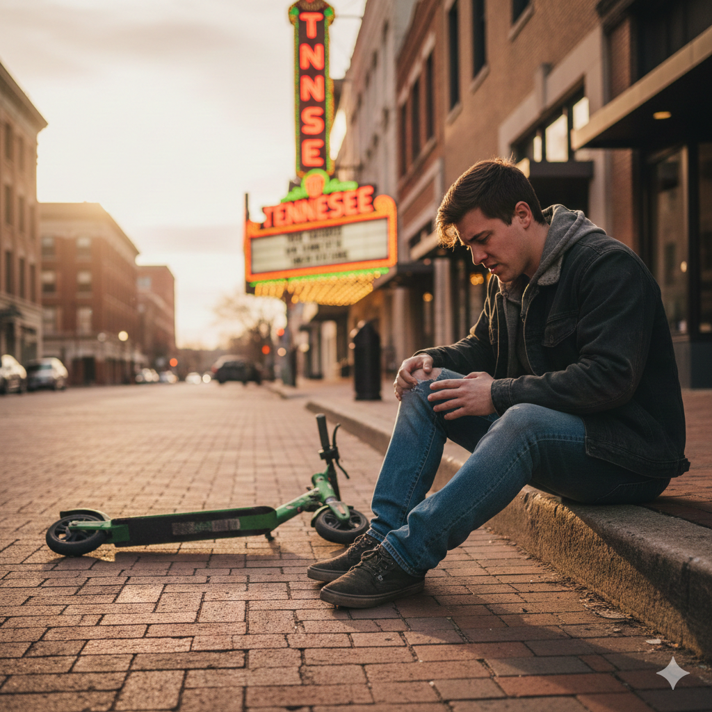 OEB Law: Can You Sue E-Scooter Rental Companies for Scooter Crash Injuries in Tennessee?
Injured rider after an e-scooter crash in Knoxville, TN, considering their legal options for a personal injury claim.
