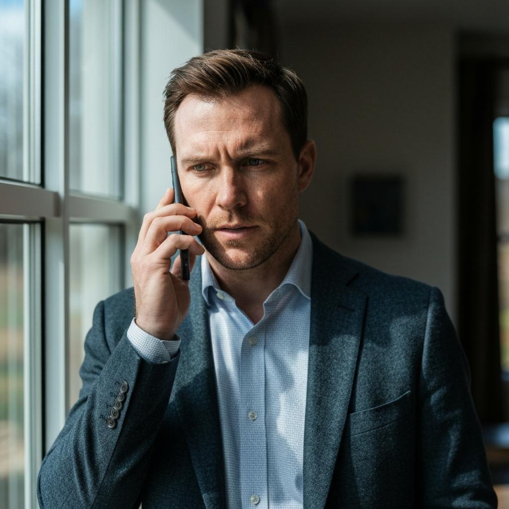 How Are Children Pedestrian Accident Cases Handled Differently in Tennessee?Concerned father discussing children's pedestrian accident cases on the phone while standing by a large window in his Knoxville, Tennessee home.