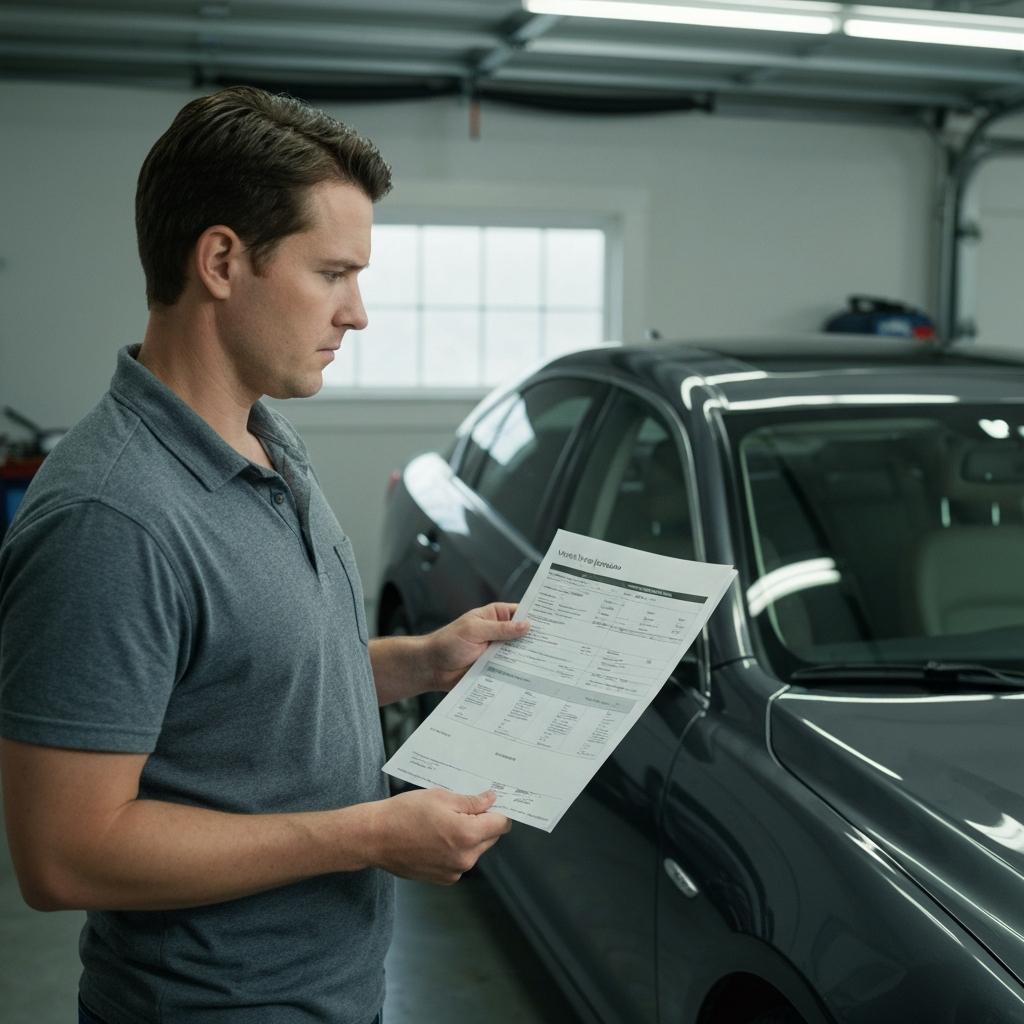 Thoughtful car owner reviews an appraisal for a diminished value claim under uninsured motorist coverage on their repaired sedan in Knoxville, TN.