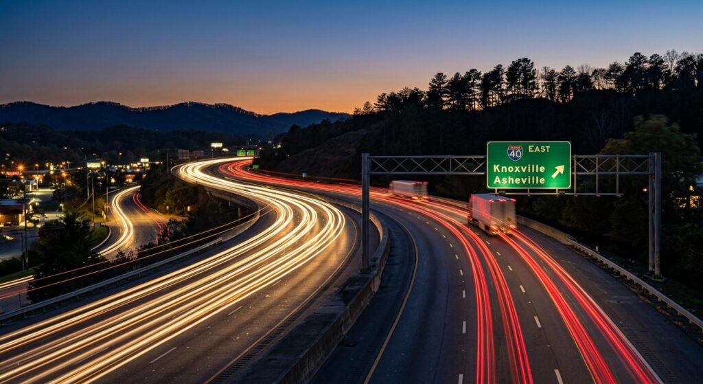 Twilight I-40 traffic symbolizing families managing assets that bypass probate in Tennessee after a fatal car accident in Knoxville.