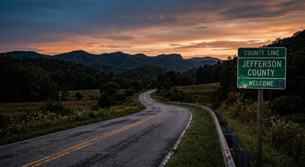 Somber rural highway at dusk representing a fatal car accident wrongful death scene in Knoxville Tennessee on Maynardville Pike.