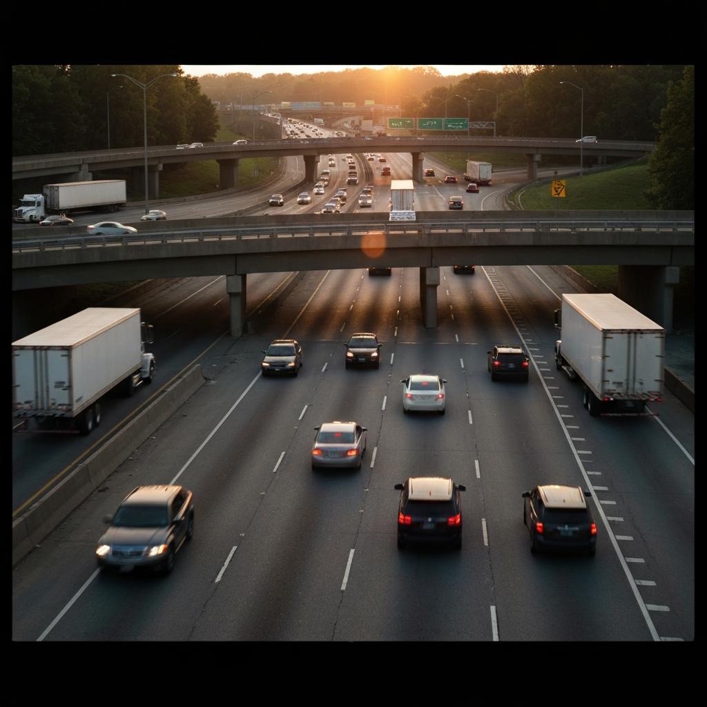 How To Navigate a Truck Accident Claim After a Crash at Knoxville Malfunction Junction - View of heavy semi-truck traffic on the I-40 interchange, the site of many Knoxville truck accident claims at Malfunction Junction.