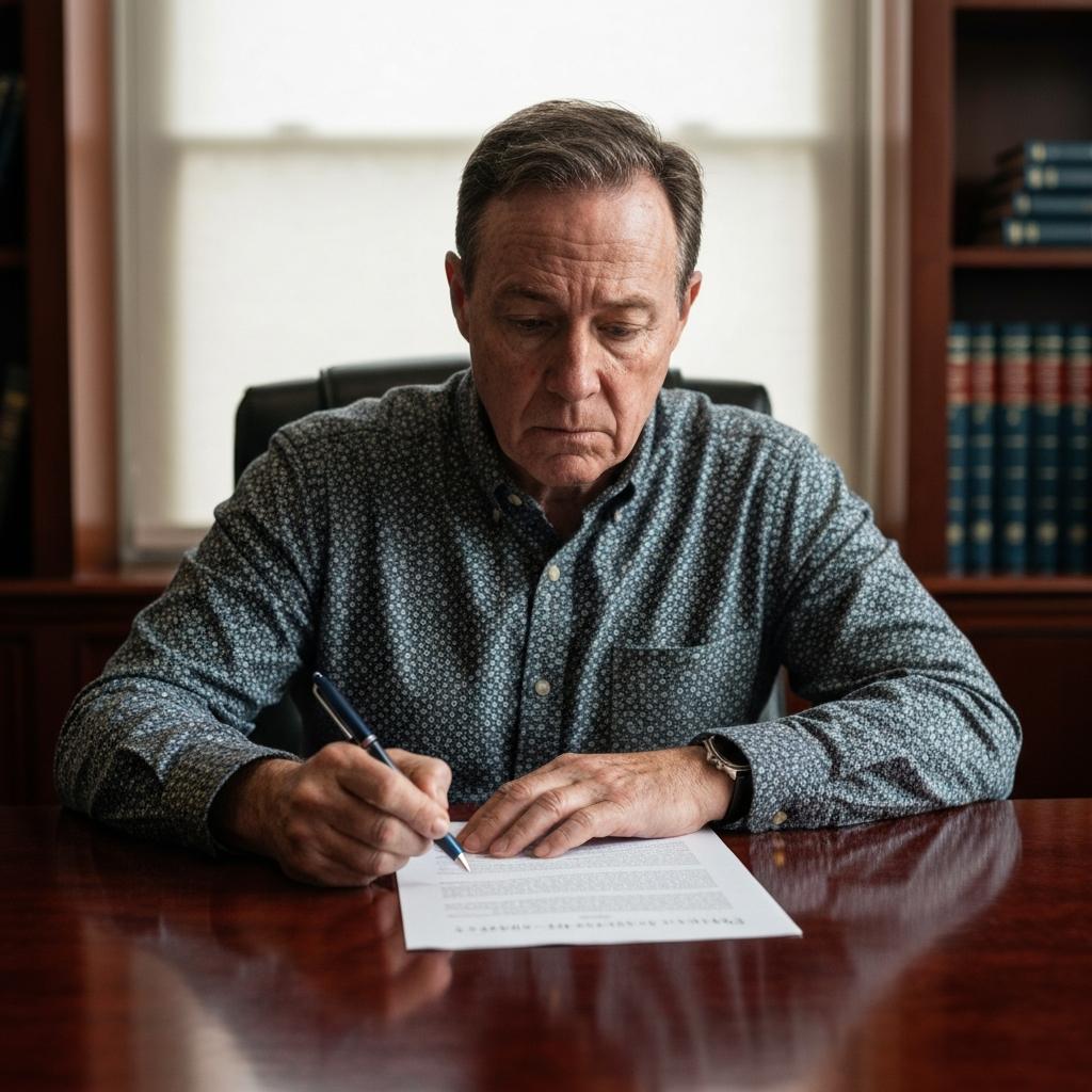 A contemplative person in Knoxville reviews a liability waiver vs settlement release document for a Tennessee personal injury case before signing.