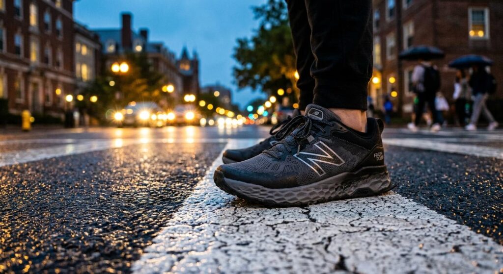 OEB Law - Close-up of a pedestrian's feet waiting at a dangerous crosswalk in Knoxville TN, highlighting pedestrian accident claims risks.