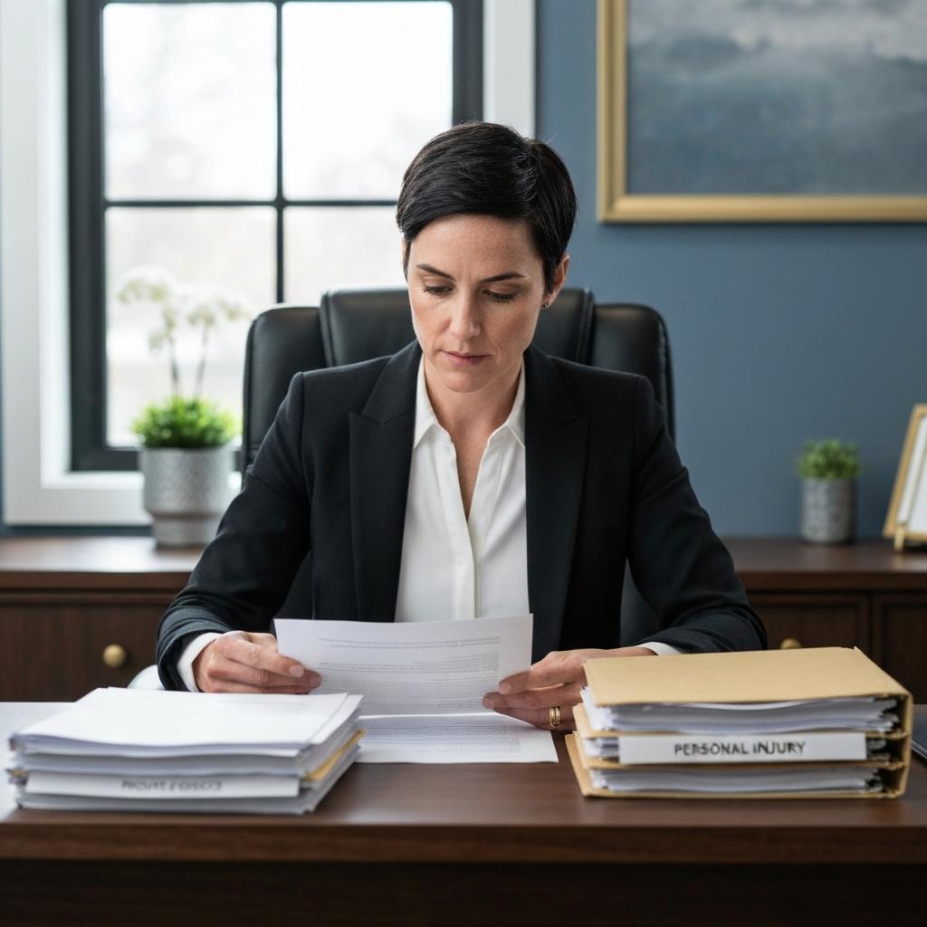 Tennessee Probate Process for Car Accident Victims in Knoxville: Focused female Knoxville attorney diligently reviews documents for a Tennessee probate process case after a fatal car accident.